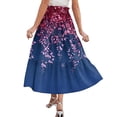 thumbnail image 5 of Women's Floral Maxi Skirt, Drawstring High Waist Tiered Pleated Skirt, Lightweight Flowy Boho Skirt for Summer, Vacation and Beach,Navy,XL, 5 of 7