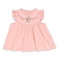 thumbnail image 2 of NIPAXO Girls Dress White Floral Embroidery White Striped Peter Pan Collar Flutter Sleeve Baby Doll Casual Sundress for Kids, 2 of 7