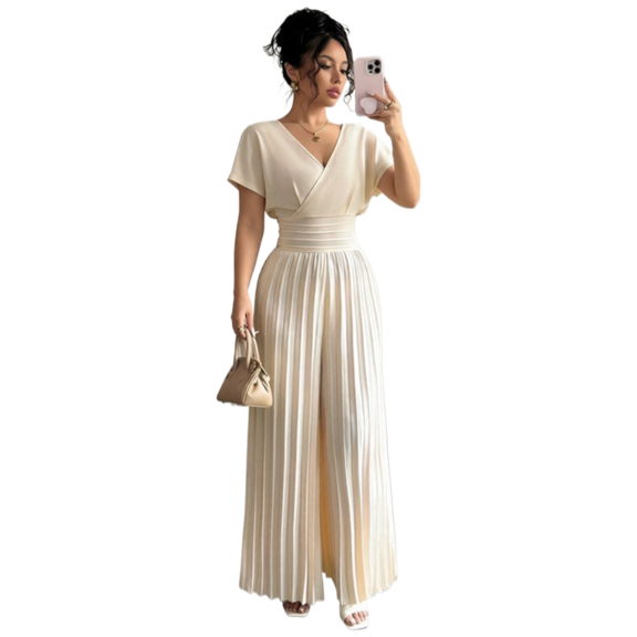 EASYBRAUS Women V Neck Jumpsuit S-2XL Short Sleeve Work Casual Jumpsuit