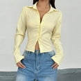 thumbnail image 2 of Kaemgyyd Women Button down Shirts 3/4 Sleeve Basic Business Dress Shirt Slim Fitted Cropped Classic Work Blouse Tops, 2 of 4