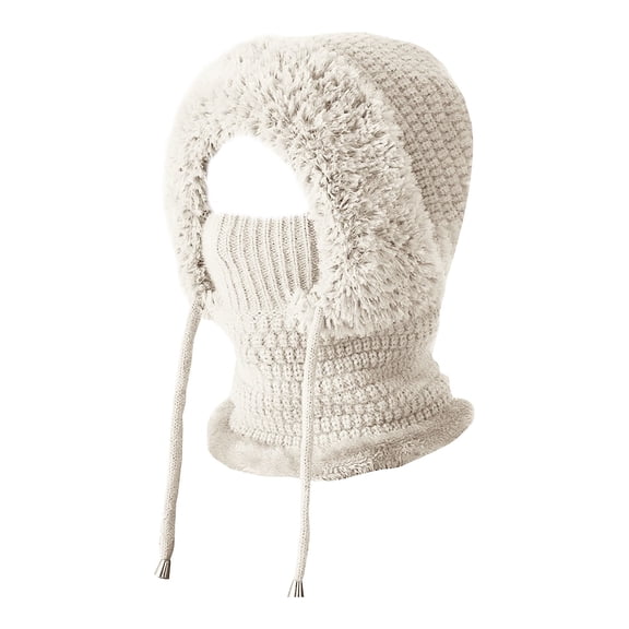 3 In 1 Beanie Hat For Women,Winter Hats For Women,Womens Beanie Hats,Womens Balaclava Winter,Cold Knitted Hats Wind-Proof Hooded Scarf,Thick Plush-Lined Hooded Scarf,Knitted Hats For Women,B