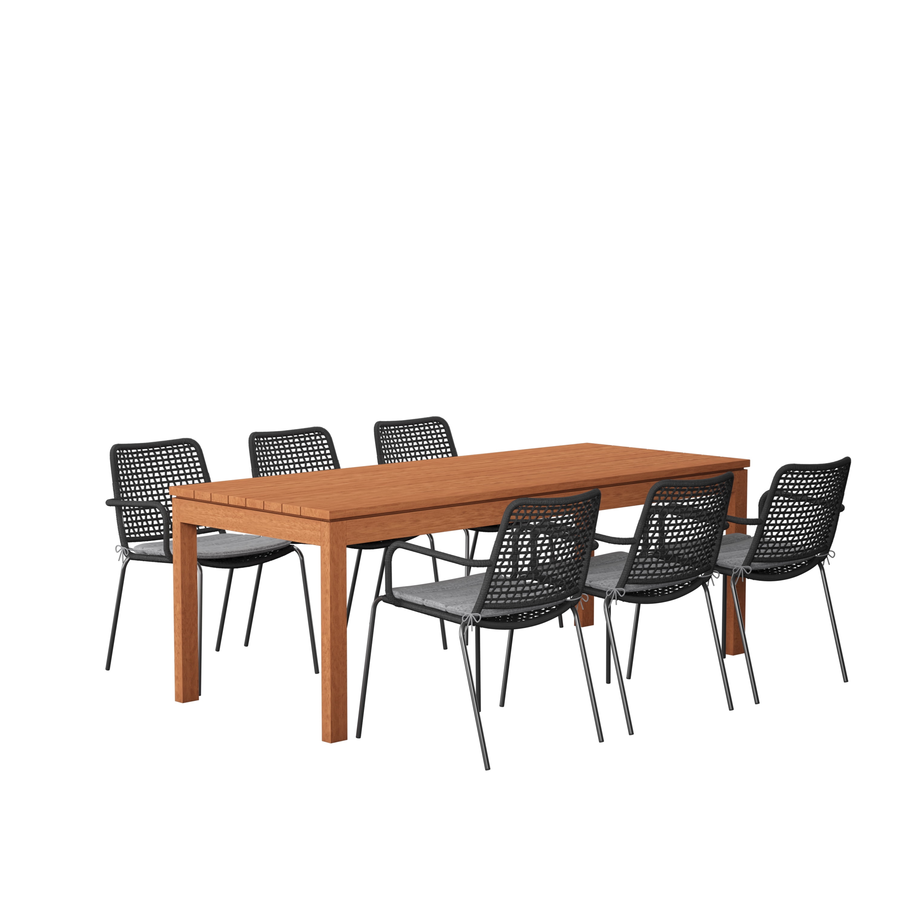 Amazonia Dorado 7 Pieces Eucalyptus Wood Rectangular Outdoor Dining Set, Ideal for Patio, Seating Capacity: 6