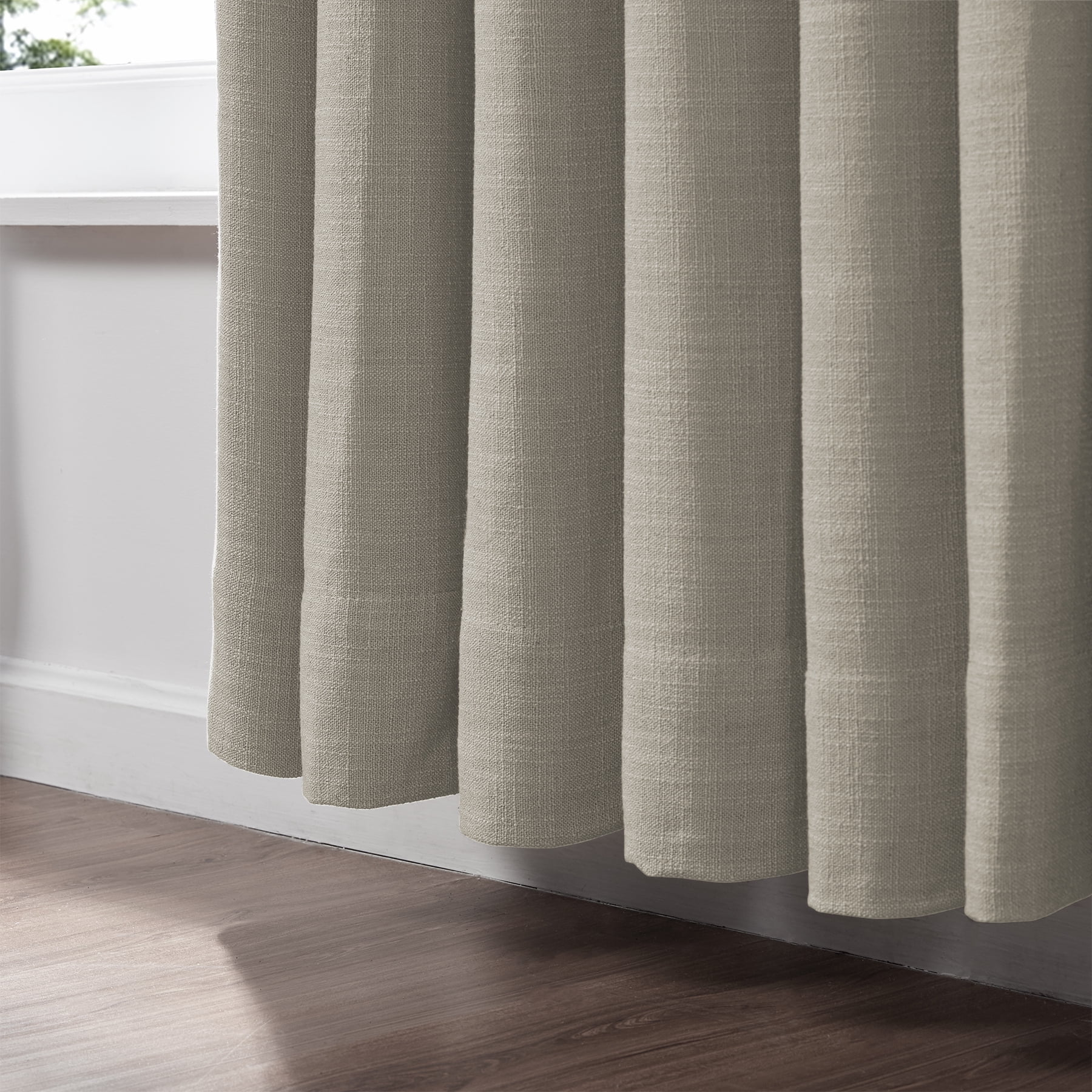 TWOPAGES 52 W X 63 L Inch Curtain Pinch Pleated Top Drape Blackout Linen Textured Drapery for Bedroom Kids Room, 1 Panel, Birch