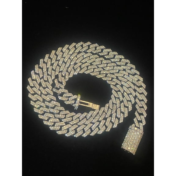 Pave 11.40 Cts Round Brilliant Cut Diamonds Men's Cuban Chain Necklace In Hallmark 14K White Gold