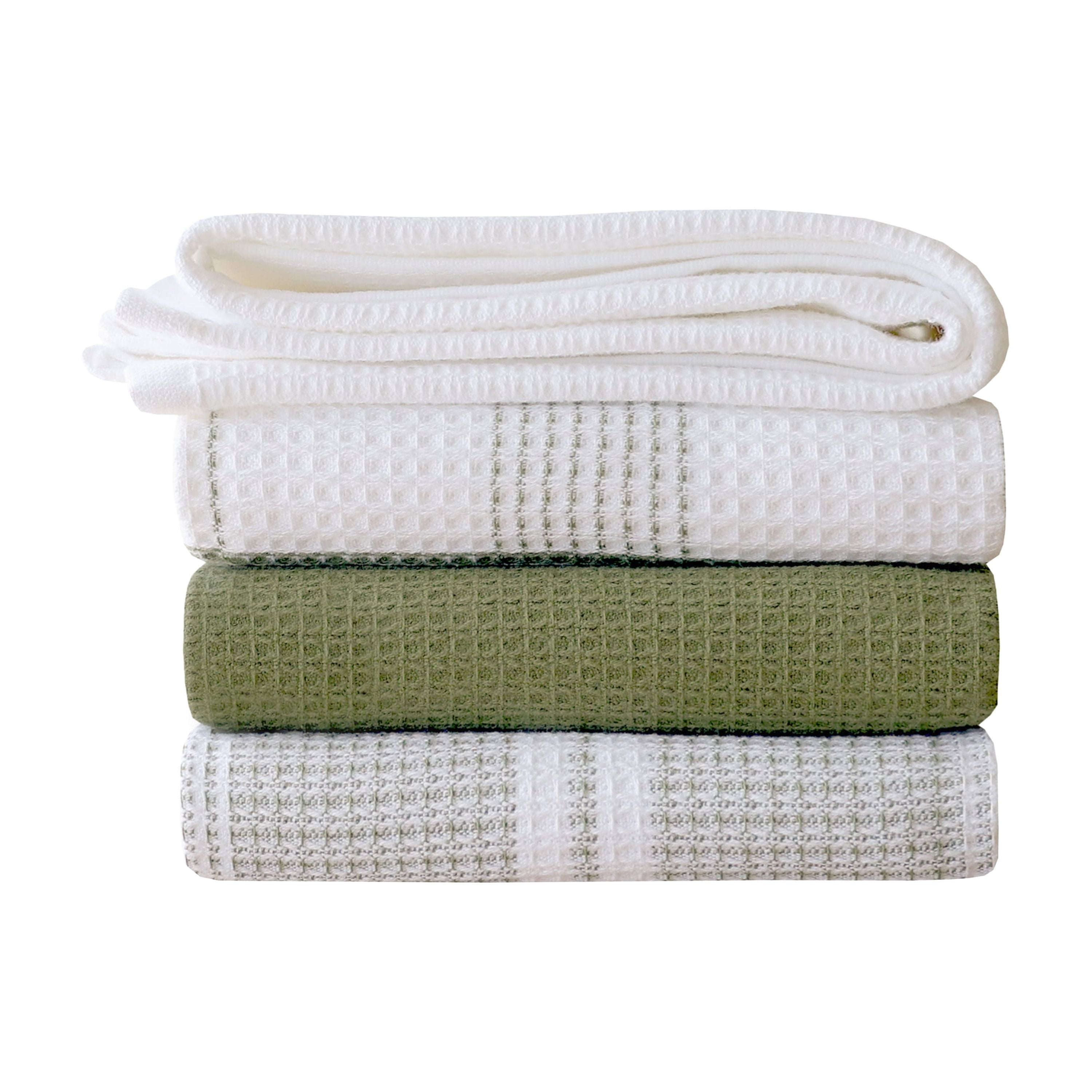 Better Homes & Gardens 4 Piece Cotton Waffle Kitchen Towel Set, Green