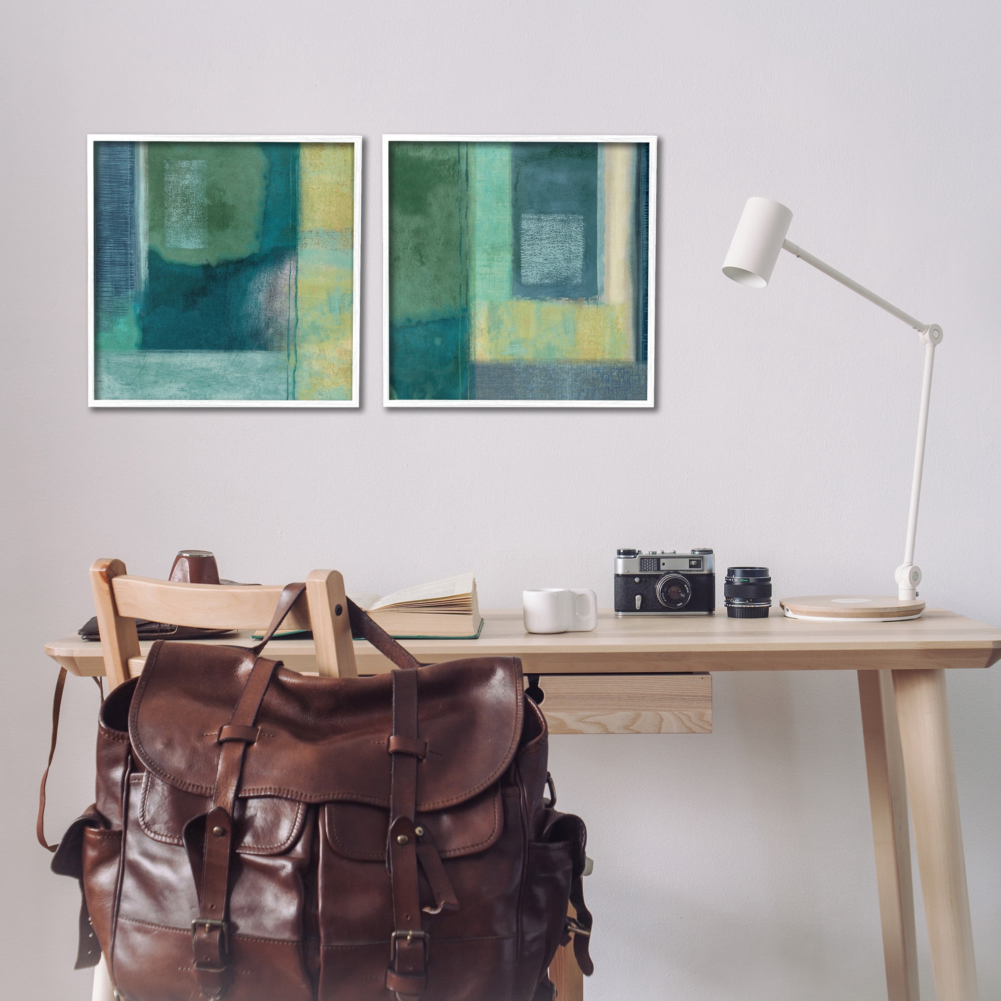 Stupell Industries Asymmetrical Soft Abstract Shapes Abstract Painting White Framed Art Print Wall Art, 17 x 17, Set of 2