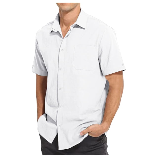 RKSTN Mens Shirts Solid Color Casual Fashion Turn-down Collar Tops Buttons Short Sleeve Loose Fit Blouse