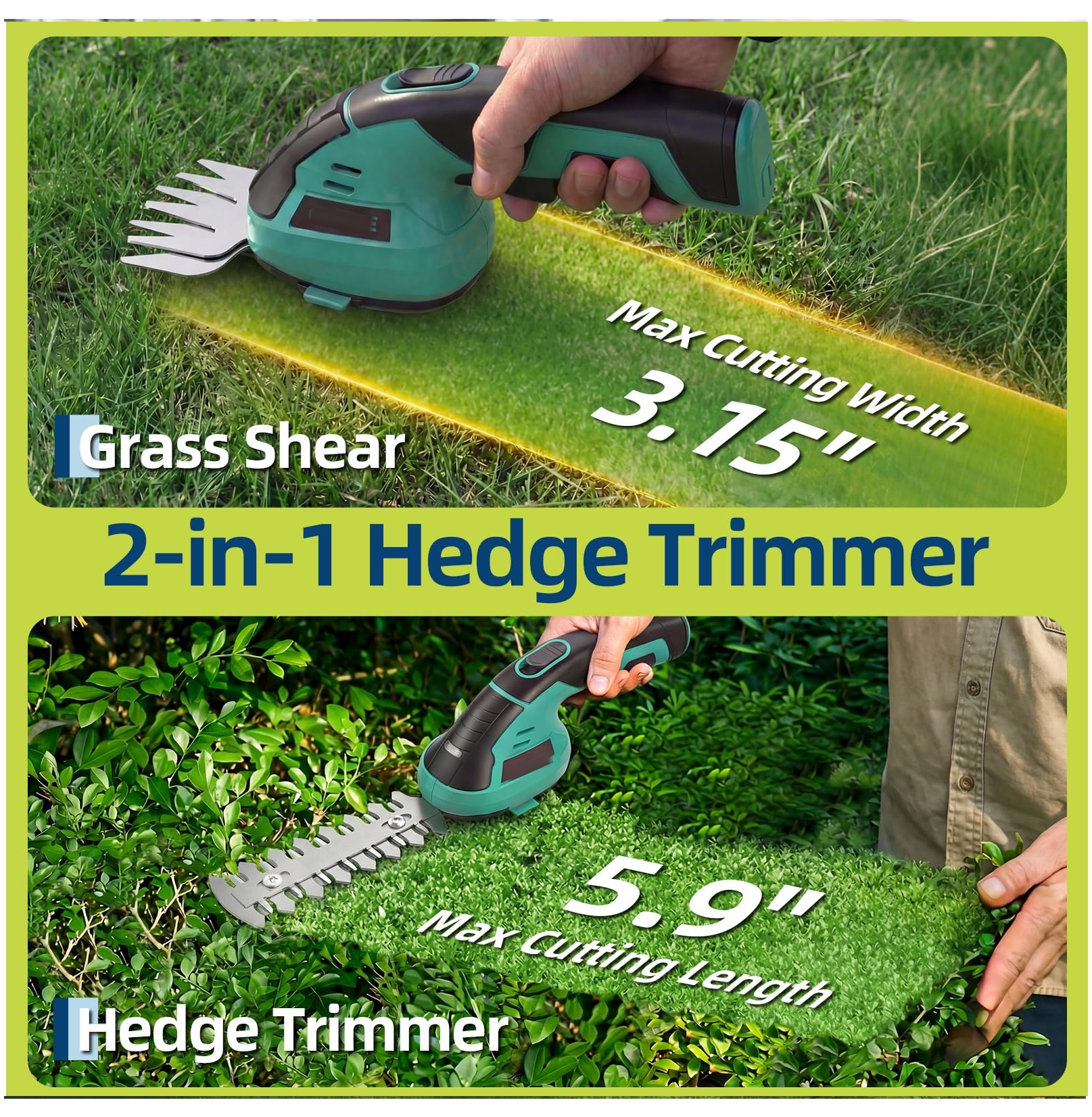 Cordless Grass Shear & Shrubbery Trimmer,2 in 1 Handheld Electric Grass Trimmer Hedge Shears with Rechargeable Battery Cable