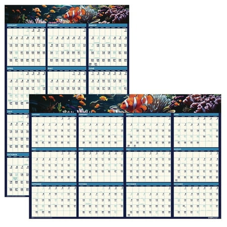 House of Doolittle 3969 12-Month (Jan-Dec): 2026 24 in. x 37 in. Sea Life Photos Earthscapes Recycled Reversible/Erasable Yearly Wall Calendar - White Sheets