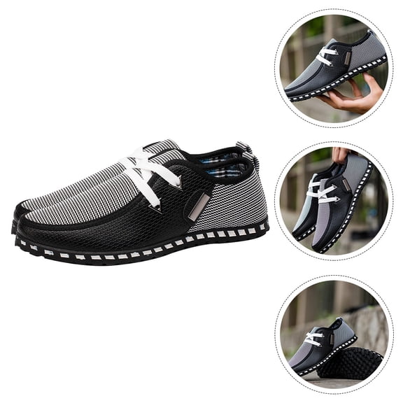 WEUVEB Black Driving Shoes Men Comfortable Casual Breathable Linen Upper 1Pair