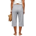 thumbnail image 5 of Tqcoqu Women's Waffle Knit Capri Pants Drawstring Waist Side Pockets Summer Beach Casual Pants,Gray Women's S-XXL, 5 of 6
