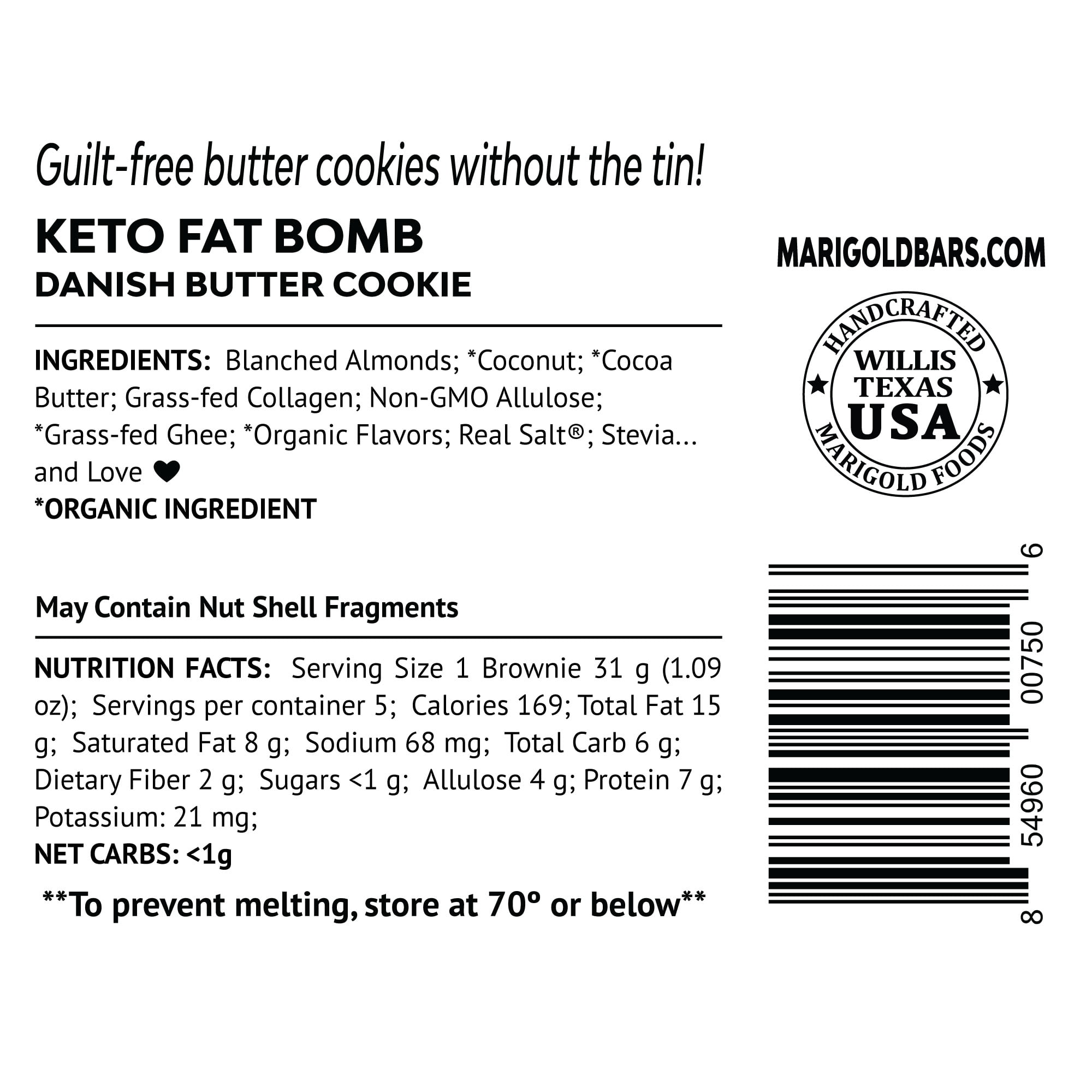 MariGold Keto Fat Bombs - 3-Pack - Danish Butter Cookie - Low Carb, Collagen Rich, Grass-fed Ghee, Organic Cocoa Butter, Gluten-Free, Non-GMO
