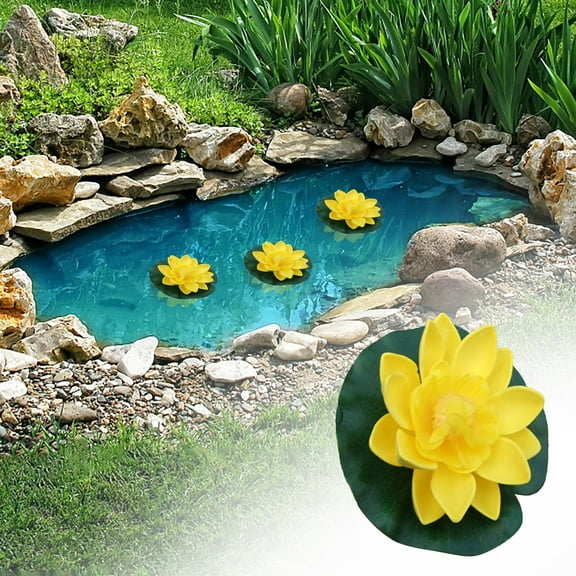 Artificial Lotus Flowers for Ponds - Floating Water Lily Decor (Yellow) - 10cm Fake Rose Plants for Aquariums, Bathtubs, Gardens, Weddings, and Home Decoration