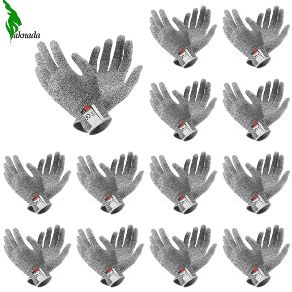 PAKNADA 12 Pairs Cut Resistant Safety Gloves Level 5 EN388 – Food Safe Kitchen Work Gloves for Cutting, Butchering, Industrial & Construction Use