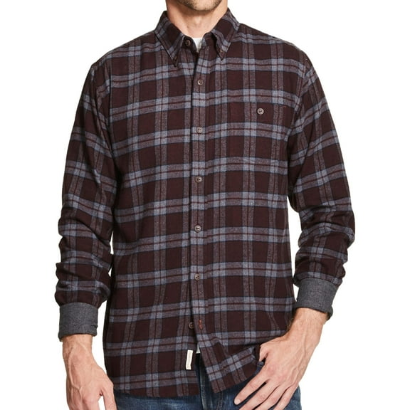 Weatherproof Vintage Men’s Plaid Brushed Flannel Shirts, Red/Gray, Small