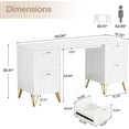 thumbnail image 3 of Finmind White Computer Desk with File Drawers, 59'' Modern Home Office Desk, Work Desk with Storage with Gold Legs for Home Office, 3 of 5