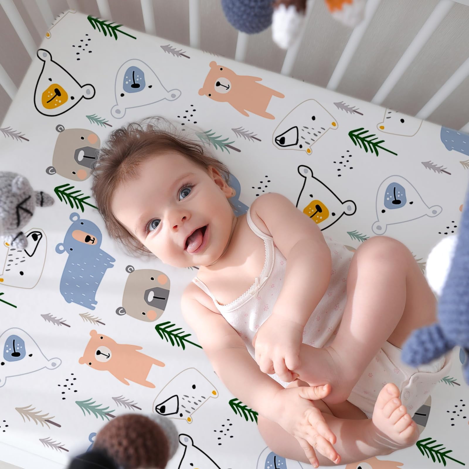 Little Grape Land Crib Sheets for Baby Boys 4 Pack, 28"x 52" Extra Soft Microfiber Crib Sheet Set for Standard Crib & Toddler Mattress Pad, Whale & Truck & Little Bear & Navy Blue