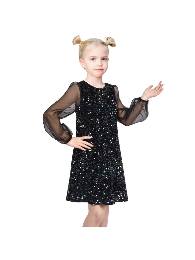 Sunny Fashion Girls Dress Black Sequin Sheer Mesh Long Sleeve Party Elegant  Ball Gown 8 Years - Walmart.com