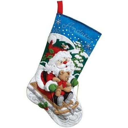 Sledding Santa Stocking - 18-Inch Christmas Stocking Felt Applique Kit, 86279 Santa's Sled, Detailed designs and generous embellishments By Bucilla