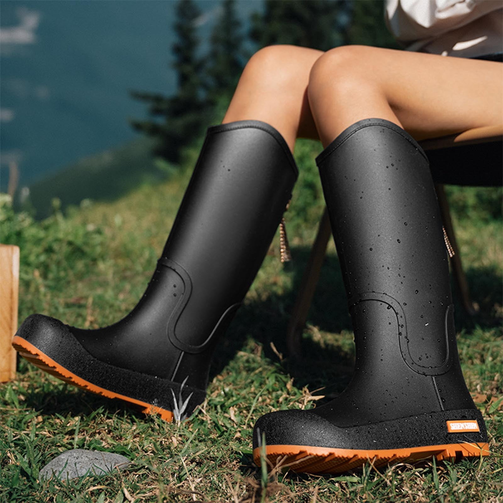 Black Womens Rain Boots High Top Waterproof Non Slip Comfortable Slip On Casual Outdoor Wear For Spring And Summer Lightweight Durable Size 37