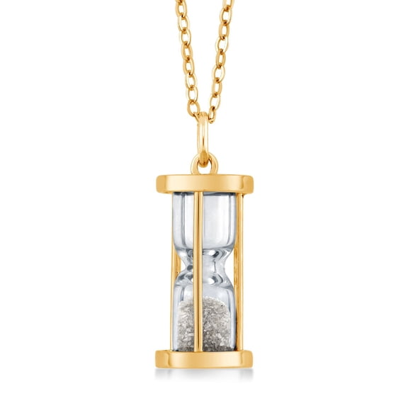 Gem Stone King 18K Yellow Gold Plated Silver Diamond Dust Hourglass Pendant Necklace for Women | With 18 inche Chain