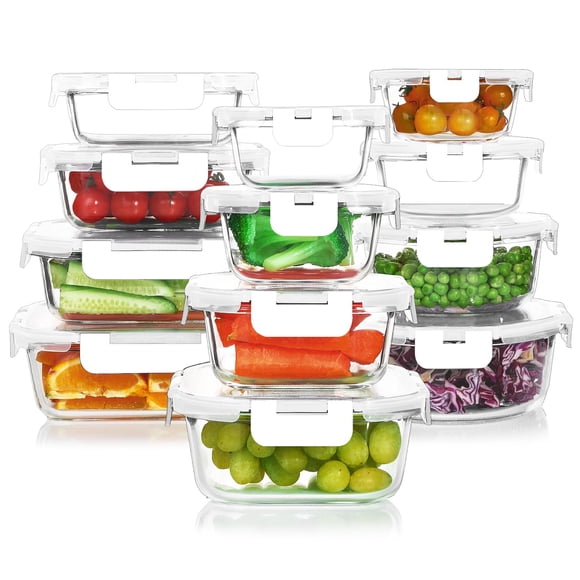 Juego de recipientes de vidrio para almacenamiento de alimentos KOMUEE, 24 piezas, color blanco