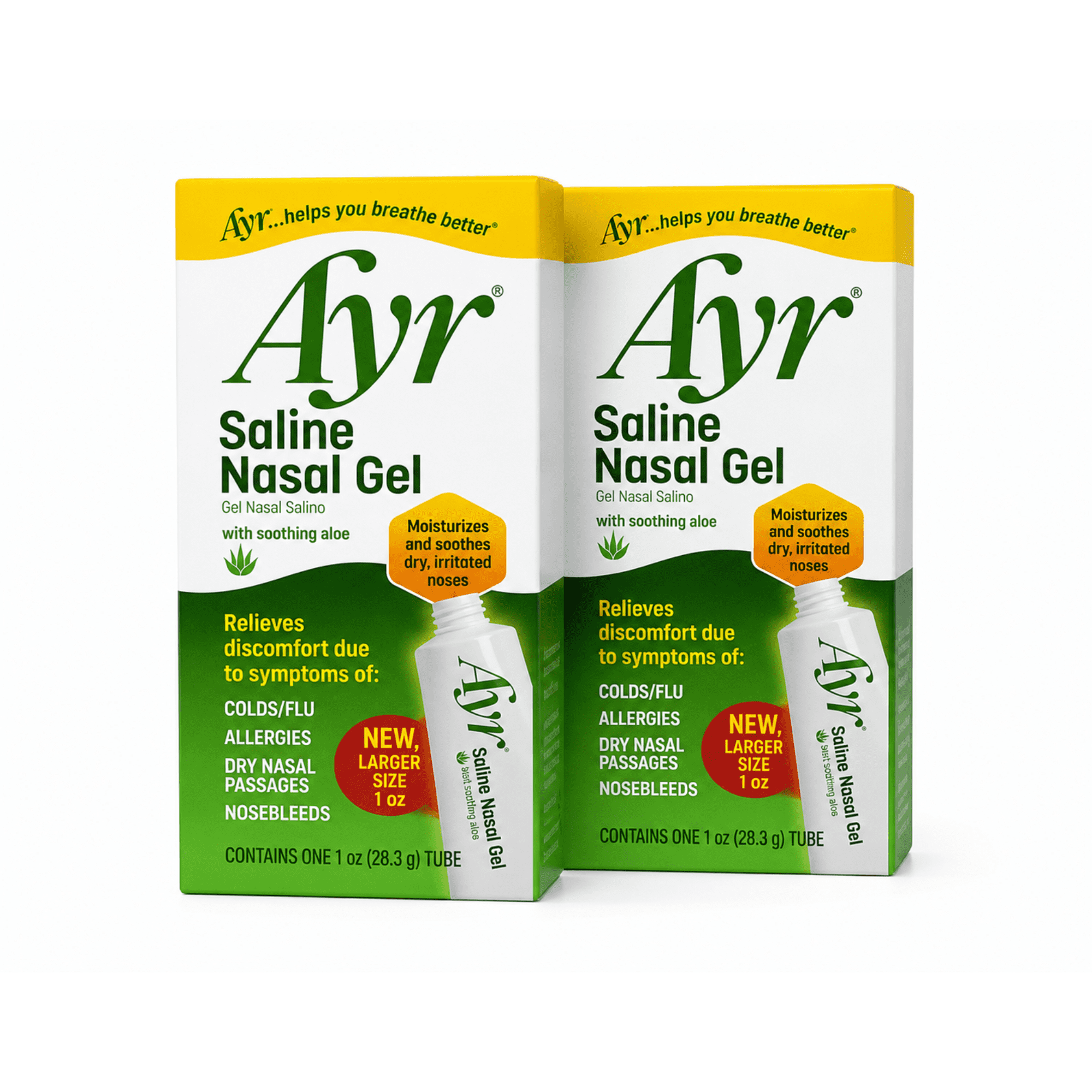 Ayr Saline Nasal Gel, Clear Unscented Moisturizing Formula, 1 oz 2 Pack