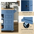 Blue rolling mobile kitchen island cart with Rubber wood desktop