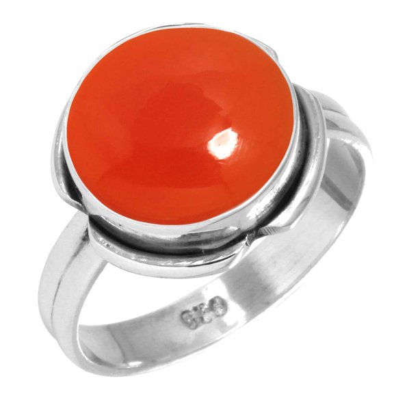 925 Silver Ring For Women - Men Orange Genuine Carnelian Stone Silver Ring Size 9 August Birthstone Boho Silver Ring Size 9 Gift For Girl Friend On Engagement 925 Silver Jewelry With Gemstone
