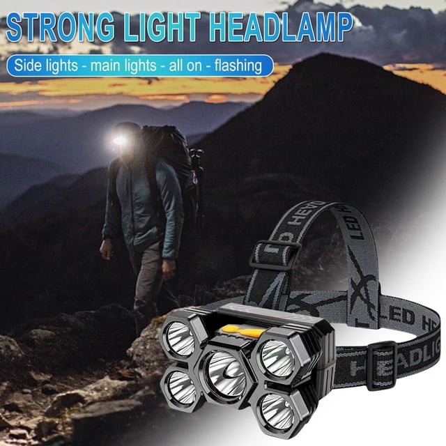 Xihbxyly Linterna Frontal Recargable, Alcance de 200 M, Diadema Ajustable, Carga Usb, Diseño Impermeable, para Exteriores, Senderismo, Camping, Luz de Trabajo Nocturno, 1 Lámpara + Cable Usb