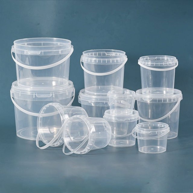 Cubo de plástico de grado alimenticio, cubo de embalaje de alimentos de juguete, película adhesiva interior, cubo redondo portátil de polipropileno