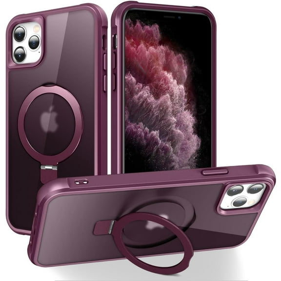 for iPhone 11 Pro Max Case with Magnetic O-Ring Stand Translucent Case for iPhone 11 ProMax 6.5" [Compatible with MagSafe], Wine Red