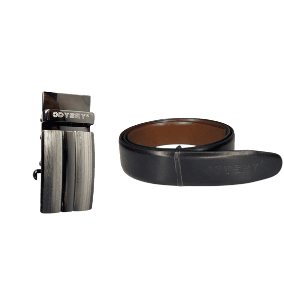 Odysey Men's Black/Brown Reversible Belt – Trim-to-Fit Leather Dress Belt, Adjustable 28"-32" Waist (R4)