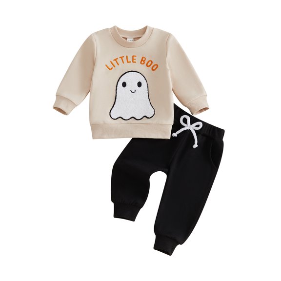 RUINIXCW Toddler Baby Boy Halloween Outfit Infant Baby Boy Fall Winter Clothes Pumpkin Ghost Embroidery Long Sleeve Sweatshirt with Jogger Pants Set