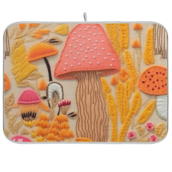 Mushrooms Dish Drying Mat Microfiber Kitchen Pad Large Counter Absorbent Dish Mats Drainer Rack 18"x24"