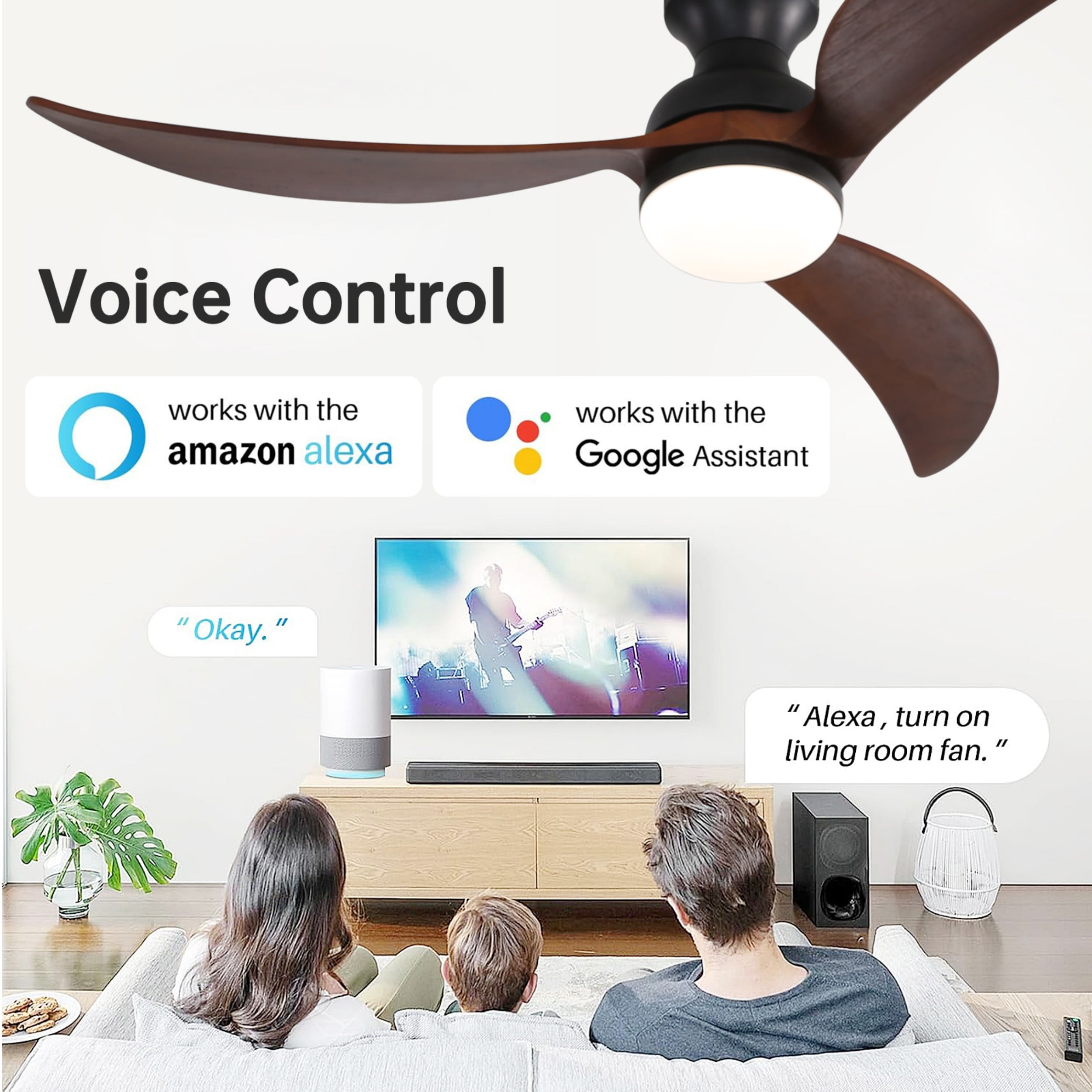 Sofucor 52" Flush Mount Ceiling Fan with LED Lights and Remote Control, Modern
