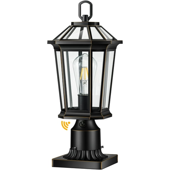 VIANIS Dusk to Dawn Outdoor Post Lights, Black Light Posts for Outside with Pier Mount Base, 100% Aluminum Waterproof Exterior Lamp Post with Tempered Glass Panels for Garden (Hardwired 120V)