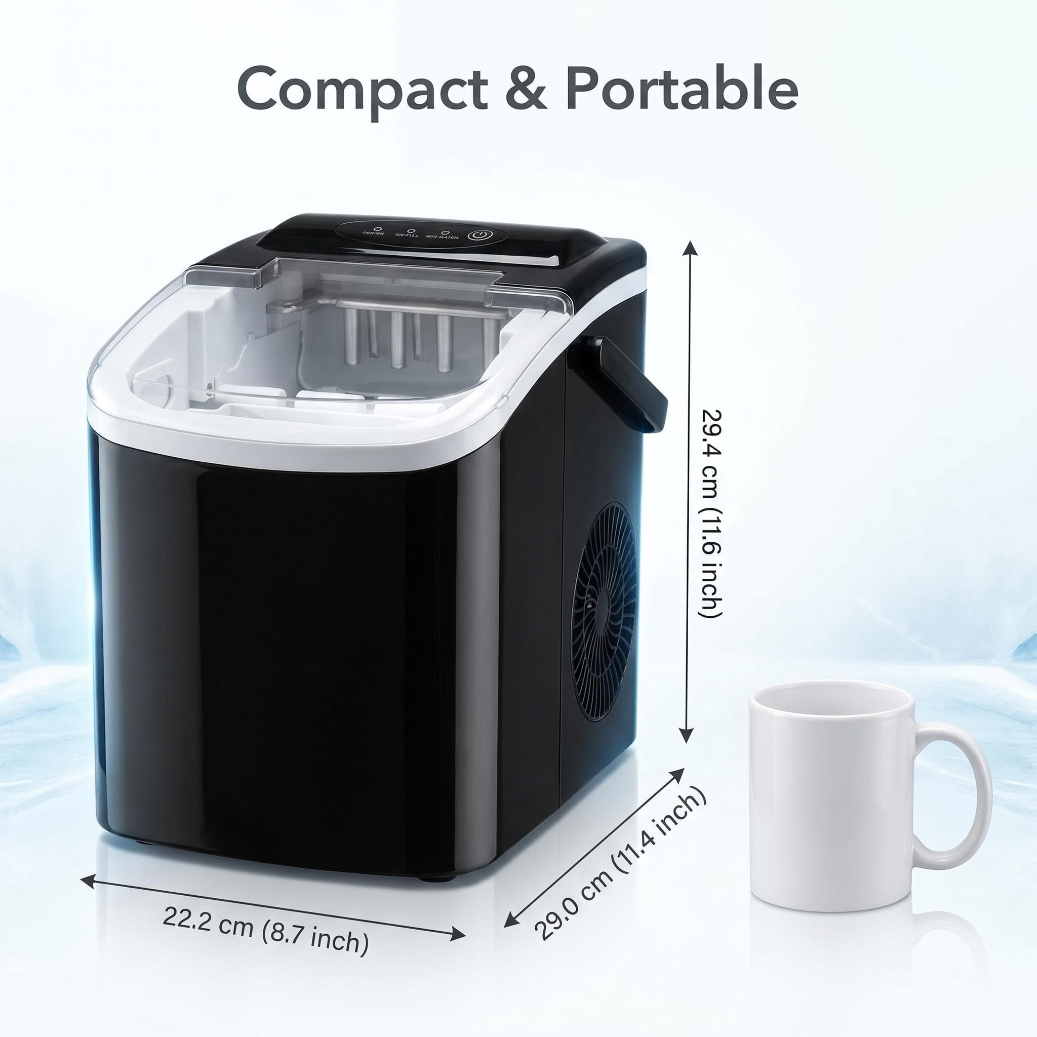 9 Bullet Ice Maker, 26.5lbs/24H Compact Countertop Ice Machine, 9 9 Bullet-Shaped Ices Ready in 6-13 Mins, Portable Ice Maker for Home, Bar