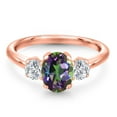 thumbnail image 3 of Gem Stone King 2.12 Ct Green Mystic Topaz G/H Lab Grown Diamond 18K Rose Gold Plated Silver Ring, 3 of 6