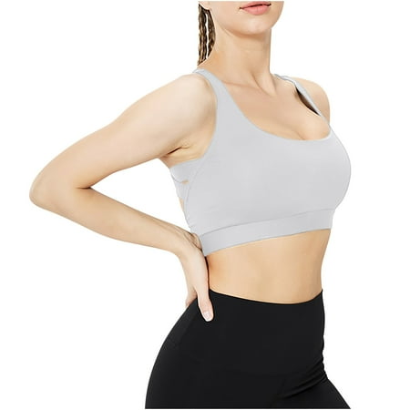 JMKQLZ Sports Bra for Women Hollow Backless without Steel Ring Gathering Workout Fitness Yoga Bra White L