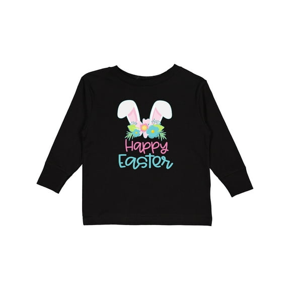 Inktastic Happy Easter with Bunny Ears and Flowers Boys or Girls Long Sleeve Toddler T-Shirt