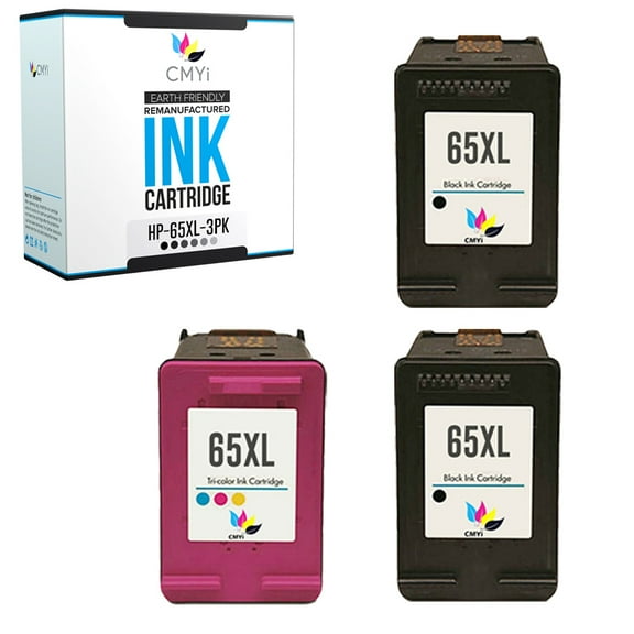 CMYi Black/Color Inkjet Printer Ink Cartridges Replacement Compatible with HP 65XL, 3 Pack
