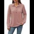 thumbnail image 2 of Blusas Holgadas de Larga con Botones y Solapa de Color Liso para Mujer, Otoño e Invierno Rosa L, 2 of 9