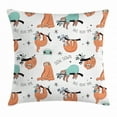 thumbnail image 1 of Sloth Throw Pillow Cushion Cover, Pattern with Cute Hand Drawn Sloths on Branches Laziness Mood Quotes Fun, Decorative Square Accent Pillow Case, 16 X 16 Inches, Orange Light Blue Black, by Ambesonne, 1 of 2