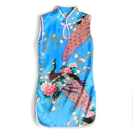Girl Traditional Chinese Qipao Dress With Peacock Lunar New Years