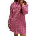 thumbnail image 2 of qolati Women's Sequin Plus Size Mini Dress Elegant Long Sleeve Bowknot Back Shiny Glitter Cocktail Dress Sparkly Crewneck Fitted Party Night Out Club Holiday Dresses, 2 of 7