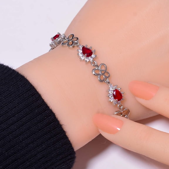 Red Garnet & Cubic Zirconia 925 Sterling Silver Tennis Bracelet 7.99" B973573711, New Year Sale, Valentin's Day Gift