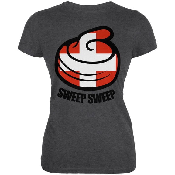 Winter Sports Flag Curling Sweep Sweep Switzerland Juniors Soft T Shirt Deep Heather X-LG