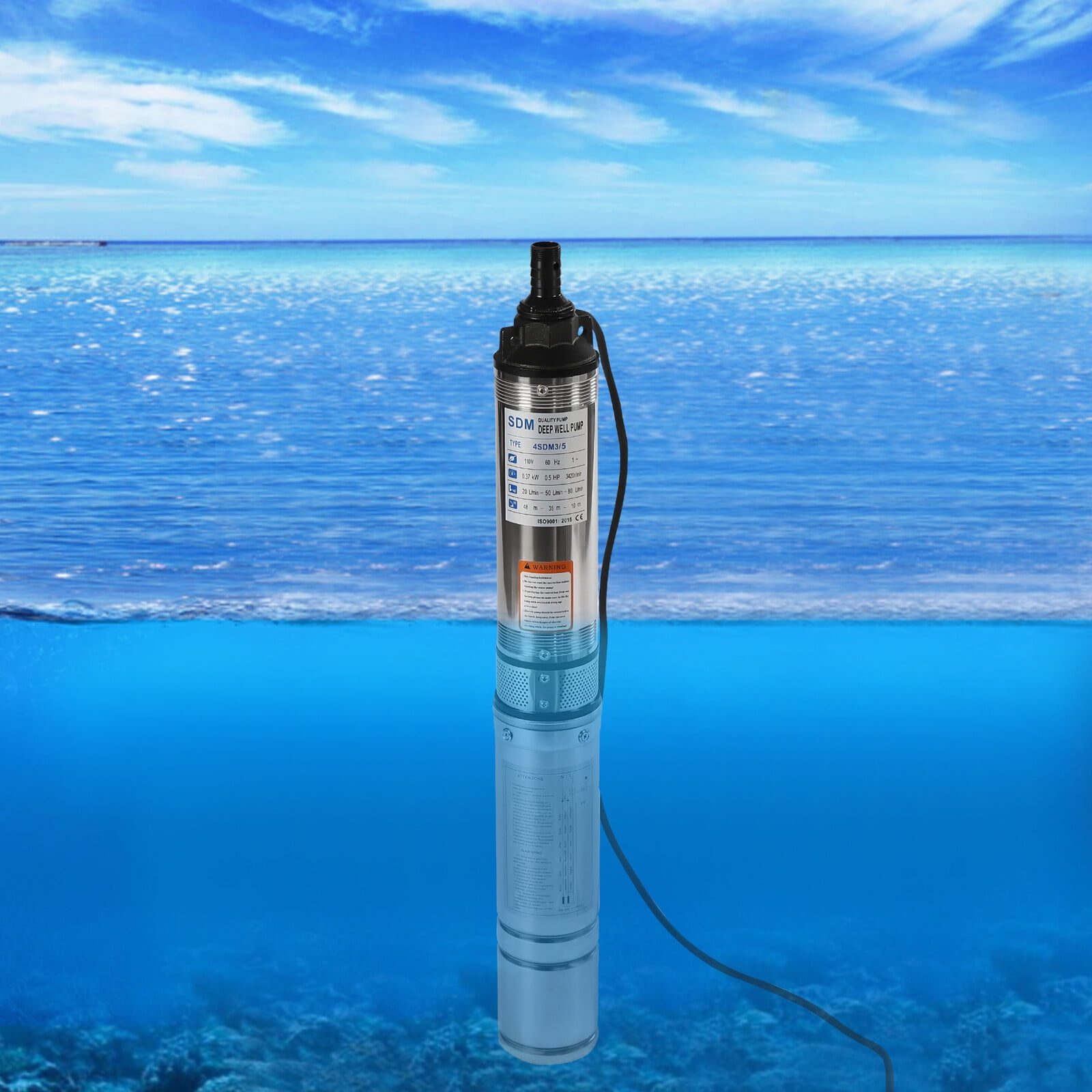 110V Submersible Deep Well Water Pump Stainless Steel 0.5HP 110V 16GPM 157ft For Extracting Groundwater