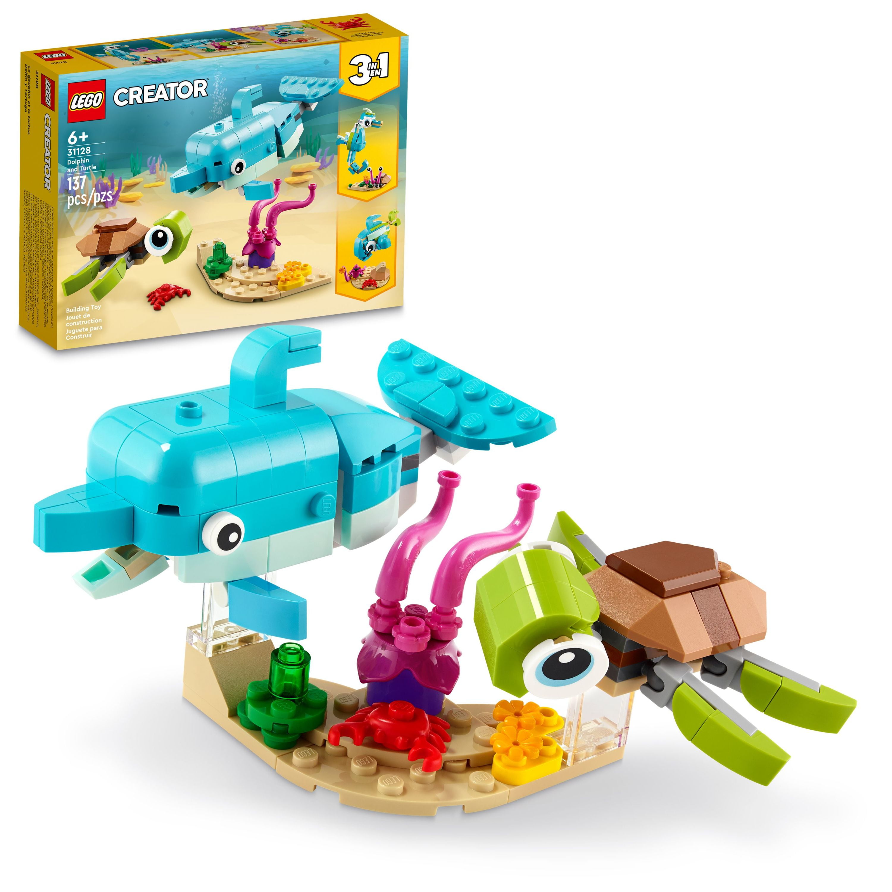 LEGO Creator 3in1 Dolphin and Turtle to Seahorse 31128 Toys for Kids 6 Plus Years Old, Toy Sea Animal Figures Building Set